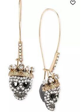 Betsey Johnson pave' skull drop earrings